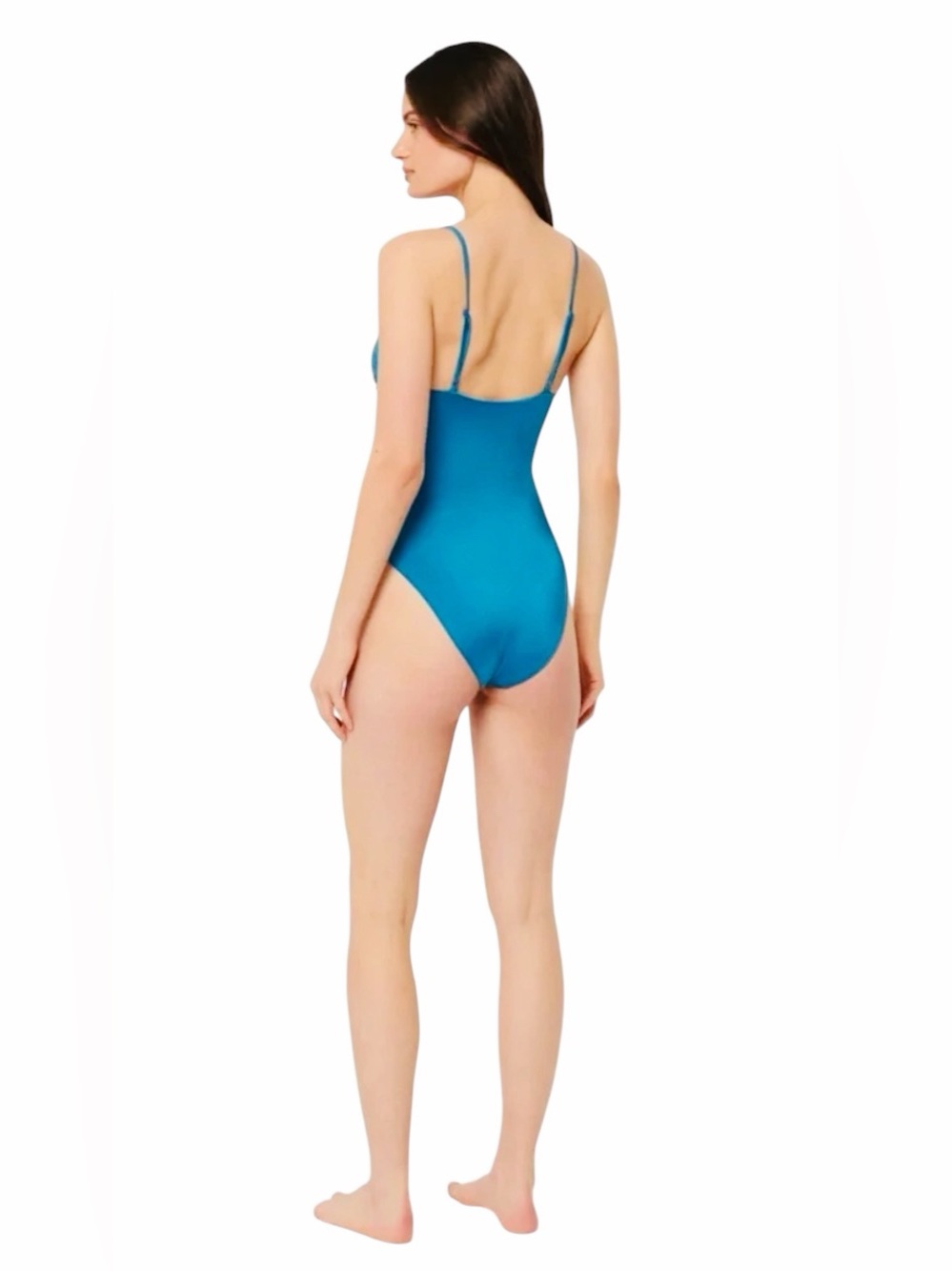 ONIA REVERSIBLE SHIMMER TEAL GISELLE ONE PIECE BATHING SUIT SIZE MEDIUM. - Picture 5 of 12